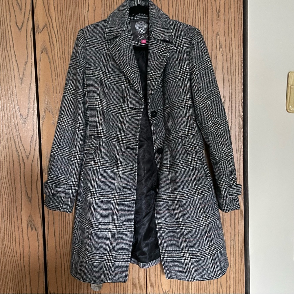 Vince Camuto Plaid Wool Blend Long Coat
